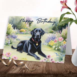 Watercolor Black Labrador Hund Happy Birthday Karte