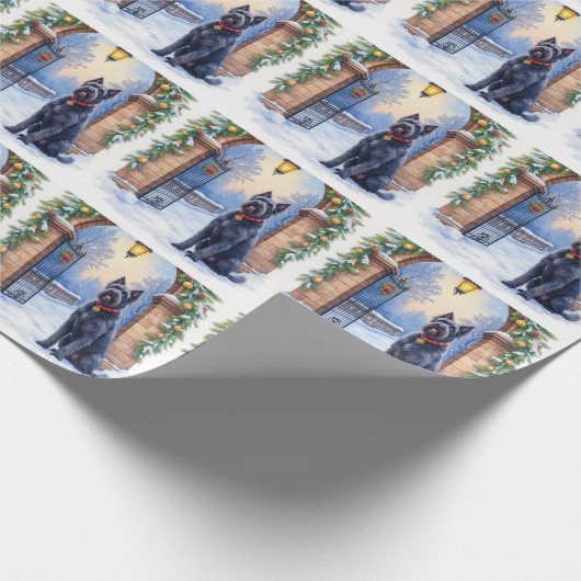 Watercolor Black Russian Terrier Iron Christmas Geschenkpapier (Ecke)