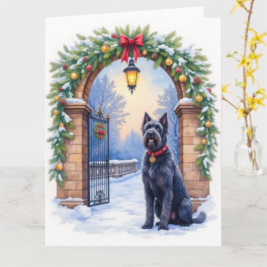 Watercolor Black Russian Terrier Iron Christmas Karte (Gelbe Blume)