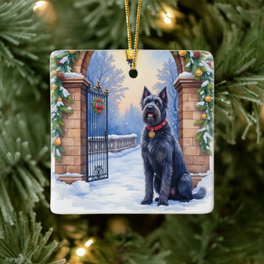 Watercolor Black Russian Terrier Iron Christmas Keramikornament (Baum)
