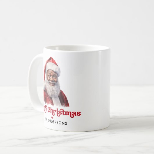 Watercolor Black Santa Merry Christmas Kaffeetasse (Vorderseite Links)