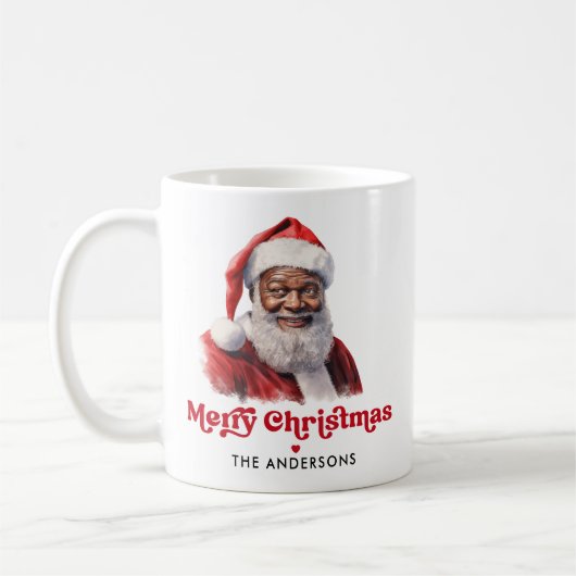 Watercolor Black Santa Merry Christmas Kaffeetasse (Links)