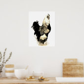Watercolor Black White Rooster Chicken Farm Bird Poster (Küche)