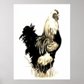 Watercolor Black White Rooster Chicken Farm Bird Poster (Vorne)