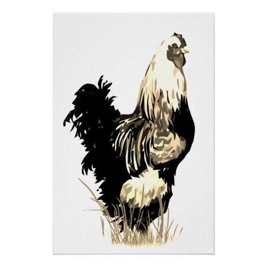 Watercolor Black White Rooster Chicken Farm Bird Poster (Vorderseite)