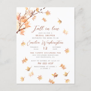 Watercolor-Blätter "Fall In Love" Brautparty Einladungspostkarte