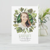 Watercolor-Blätterwreath-Foto-Abschluss Einladung (Stehend Vorderseite)