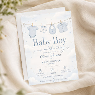 Watercolor Blau A Sweet Baby Boy Baby-Party Elegan Einladung