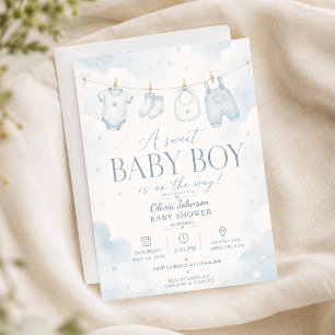 Watercolor Blau A Sweet Baby Boy Baby-Party Elegan Einladung