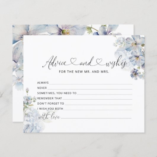 Watercolor Blau Blumenempfehlung und Wünsche Karte (Vorne/Hinten)