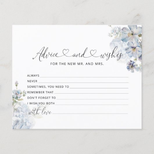 Watercolor Blau Blumenempfehlung und Wünsche Karte (Vorderseite)