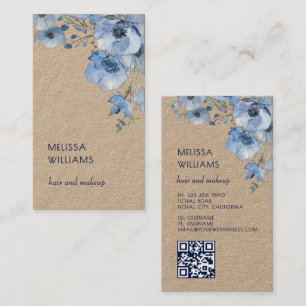 Watercolor Blau Floral Qr Code Rustikal Visitenkarte