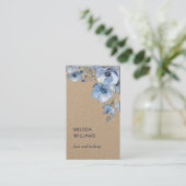 Watercolor Blau Floral | Qr Code Rustikal Visitenkarte (Stehend Vorderseite)