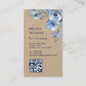 Watercolor Blau Floral | Qr Code Rustikal Visitenkarte (Rückseite)
