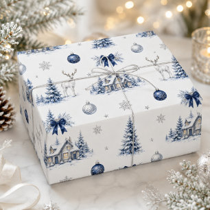 Watercolor Blau Silber Winter Wonderland Weihnacht Geschenkpapier