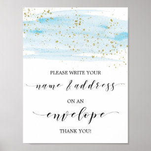 Watercolor Blau und Gold AdresseiereinenUmschlag S Poster