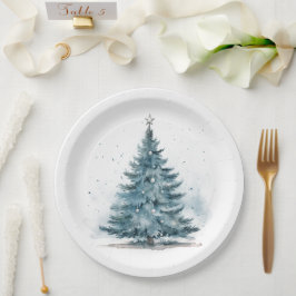 Watercolor Blau und Silber Winter Wonderland Pappteller