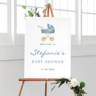 Watercolor Blau Vintage Kinderwagen Junge Baby Sho Poster