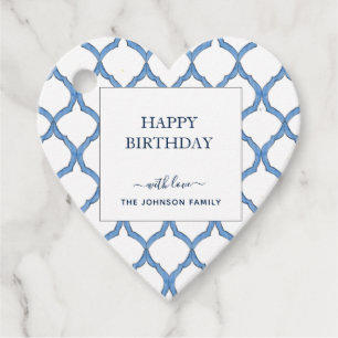 Watercolor Blau & Weiß Herz Form Happy Birthday Geschenkanhänger