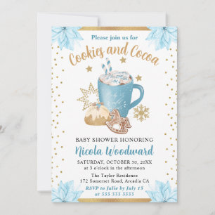 Watercolor-Blau-Winterkekse und Kakao-Baby-Shower Einladung