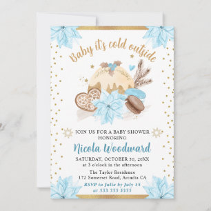 Watercolor Blau Winterkuchen & Kekse Baby Shower Einladung