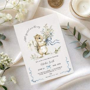 Watercolor Blaue Band Eichhörnchen Baby Shower  Einladung