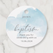 Watercolor-blaue, elegante Jungentaufe Geschenkanhänger (Vorderseite)