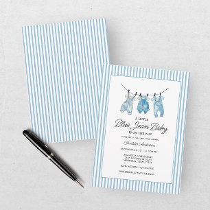 Watercolor Blaue Jeans Baby Shower Einladung