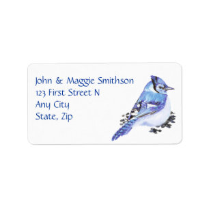 Watercolor-blauer Jay-Vogel-kundenspezifische Adressaufkleber