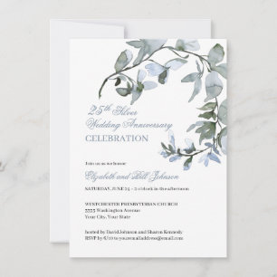 Watercolor Blaues Blumenhochzeit 25. Hochzeitstag Einladung