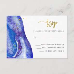Watercolor blaues Geode und Imitat-Goldhochzeit RSVP Karte