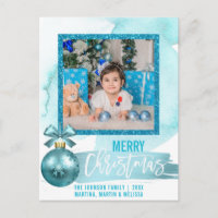 Watercolor-blaues Glitzer-Folien-Weihnachten| FOTO