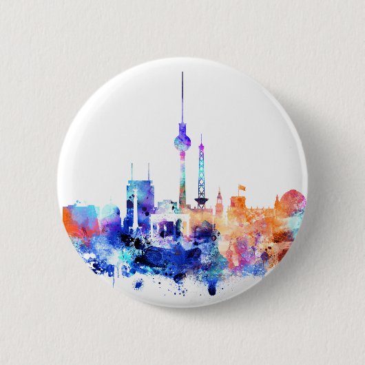 Watercolor-blaues orange Berlin-Abzeichen Button (Vorderseite)