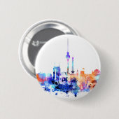 Watercolor-blaues orange Berlin-Abzeichen Button (Vorne & Hinten)