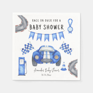 Watercolor Blaues Rennwagen-Baby-Shower Serviette