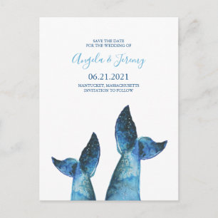 Watercolor Blauwal-Geschichte Save the Date Ankündigungspostkarte