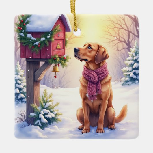 Watercolor Bloodhound Country Mailbox Christmas Keramikornament (Vorderseite)