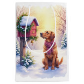 Watercolor Bloodhound Country Mailbox Christmas Mittlere Geschenktüte (Vorderseite)