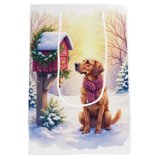 Watercolor Bloodhound Country Mailbox Christmas Mittlere Geschenktüte (Rückseite)