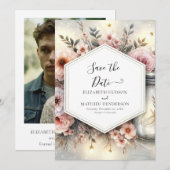 Watercolor Bloom Mason Jar Wedding Save The Date (Vorne/Hinten)