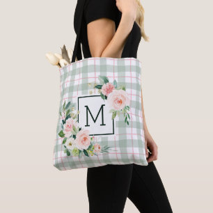 Watercolor Bloom Pastell-Karo-Monogramm Tasche