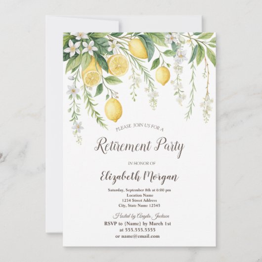 Watercolor Blooming Lemons Retirement  Einladung (Vorderseite)