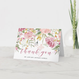 Watercolor Blooms Rosa und Goldene Florale Danke