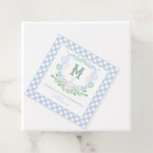 Watercolor Blue 1st Birthday Monogram Crest Gift Geschenkanhänger (Beispiel)