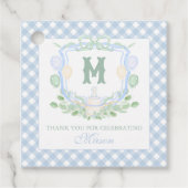 Watercolor Blue 1st Birthday Monogram Crest Gift Geschenkanhänger (Vorderseite)