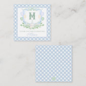 Watercolor Blue 1st Birthday Monogram Crest Gift Mitteilungskarte (Vorne/Hinten)