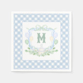 Watercolor Blue 1st Birthday Monogram Crest Party Serviette (Vorderseite)