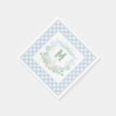Watercolor Blue 1st Birthday Monogram Crest Party Serviette (Ecke)