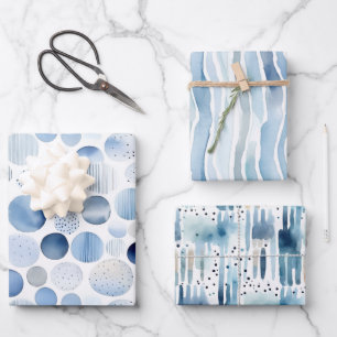 Watercolor Blue Abstrakt Striping Circles Geschenkpapier Set