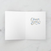 Watercolor Blue and Gold Birthday Gift Turtle Karte (Innenseite)